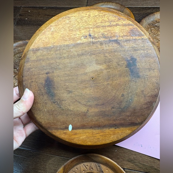 Wooden Hand Carved Coasters (6) plus 1 bigger pot coasters - Picture 6 of 9